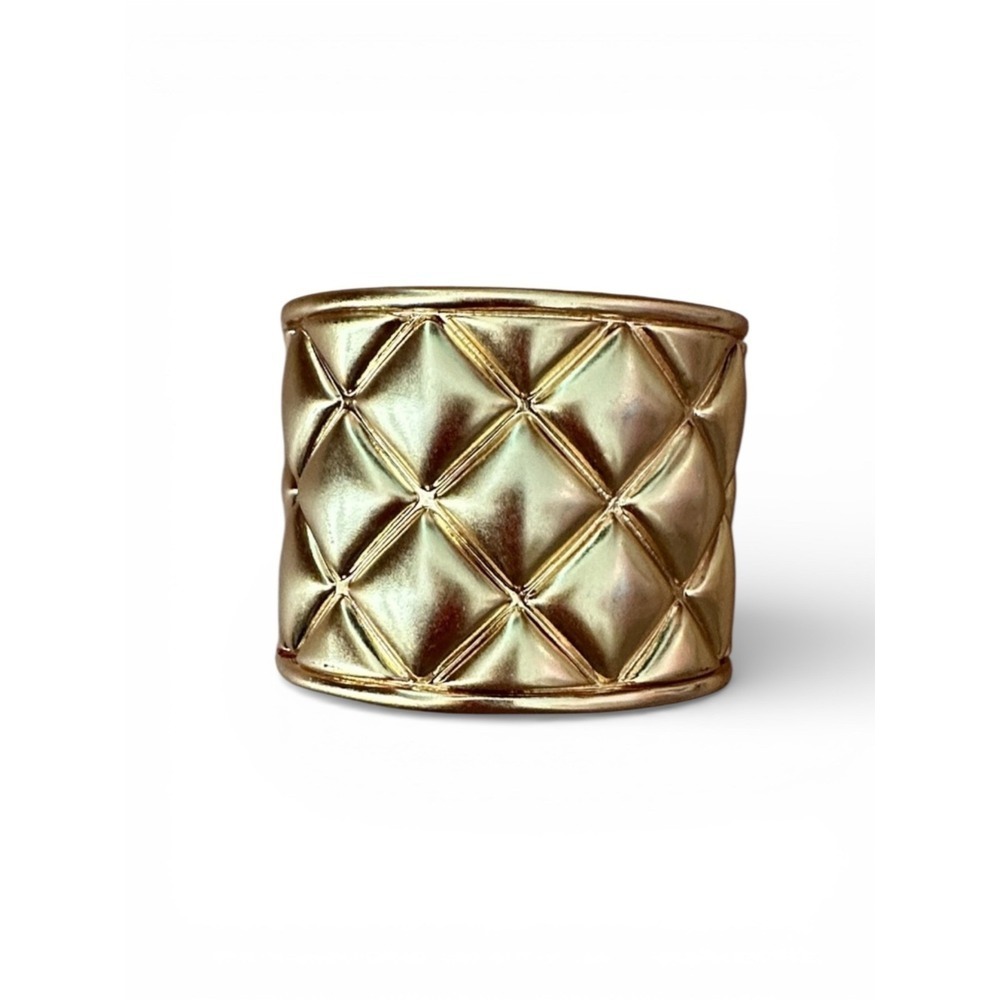 Chanel 2017 Spring 17P Gold Quilted Matelasse Wide Cuff Bracelet Made in France